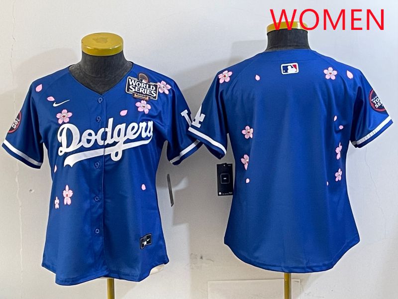 Women Los Angeles Dodgers Blank Blue Sakura Edition 2025 Nike MLB Jersey style 2